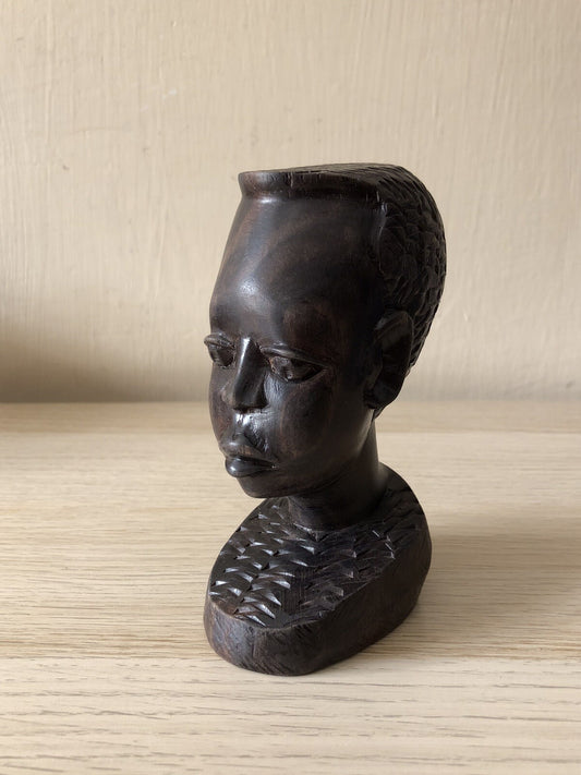 Scultura soprammobile Donna africana vintage in legno ebano