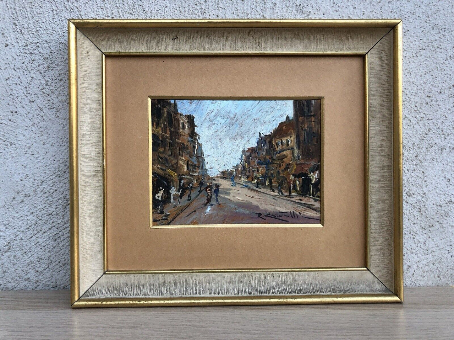 Quadro vintage -Strada Con Figure- dipinto a olio