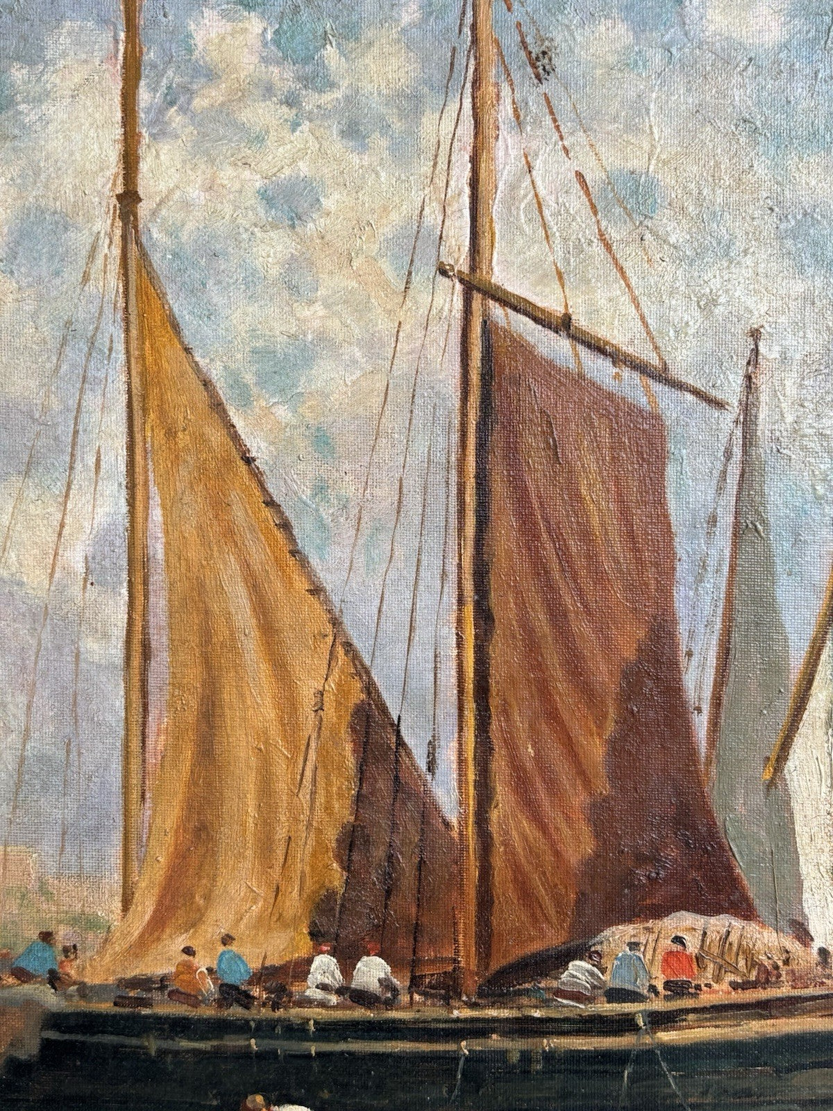 Quadro -Marina Con Barche- Ernesto Loreto dipinto a olio