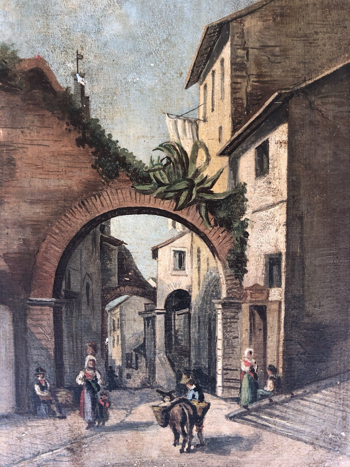 Quadro antico -Una Via Di Tivoli- dipinto a olio