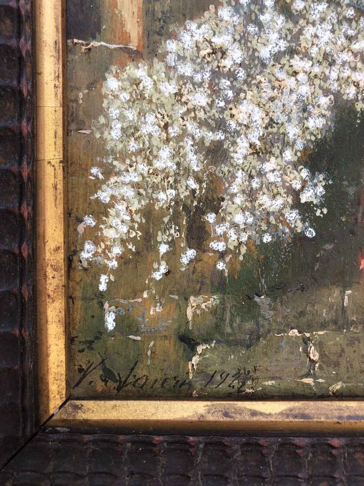 Quadro antico -Pergolato-dipinto a olio su tavola