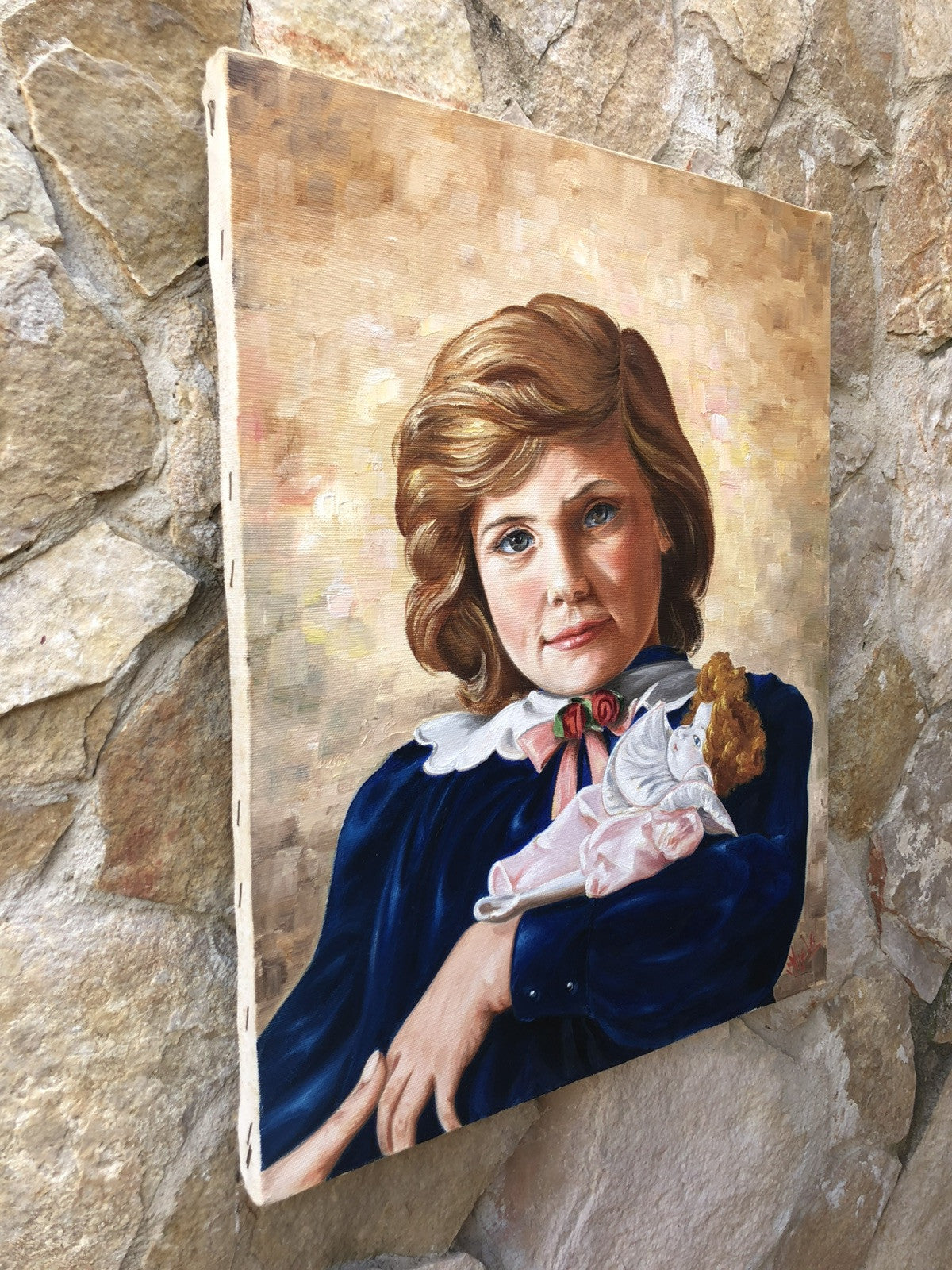 Quadro -Ragazza Con Bambola- dipinto a olio su tela