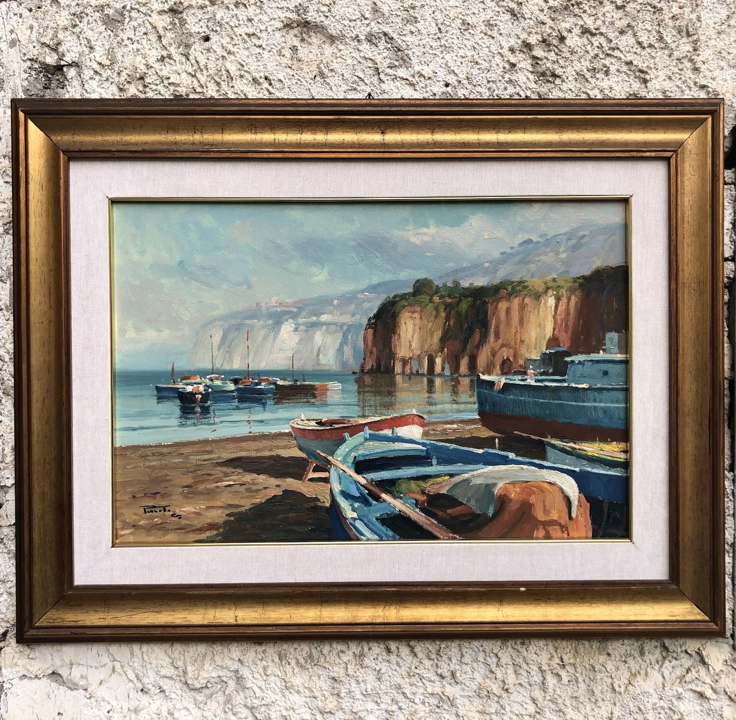 Quadro -Marina Con Barche- dipinto a olio su tela