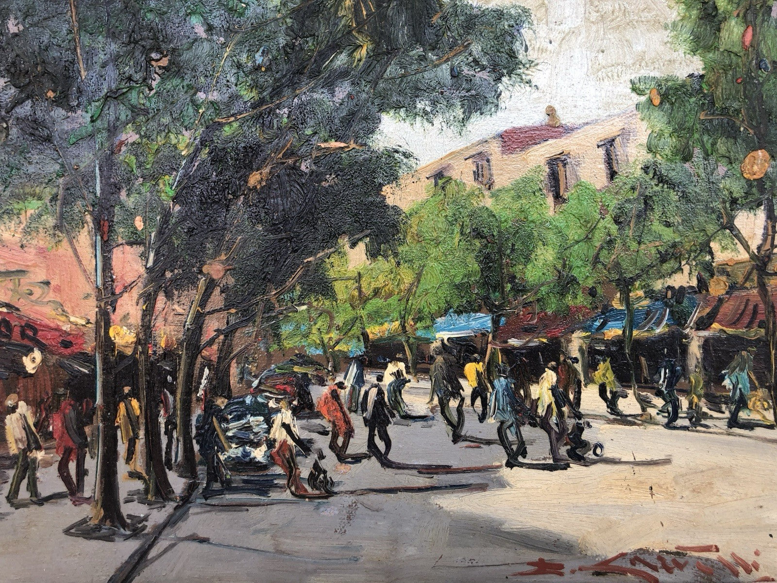 Quadro vintage - Strada Con Figure- dipinto a olio su tavoletta