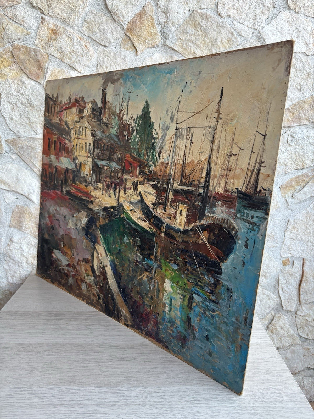 Quadro -Barche Al Porto- Luigi Cerqua dipinto a olio