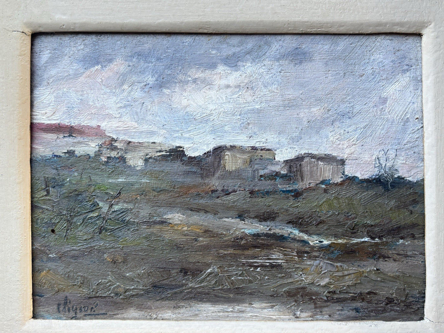 Quadro antico -Paesaggio- Ermete Liguori dipinto a olio su tavoletta