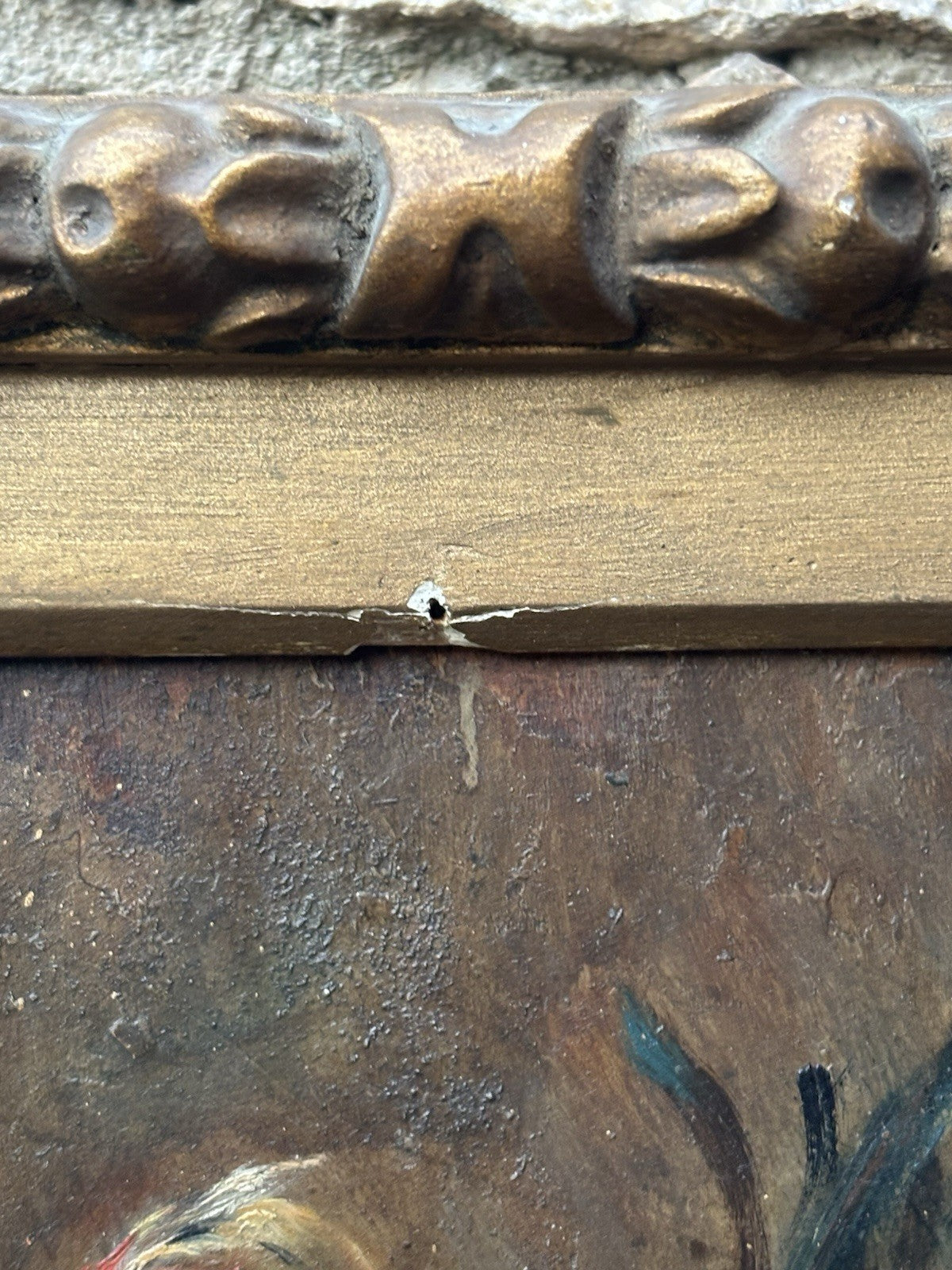 Quadro antico -Gallo- Giuseppe Uva dipinto a olio su tavoletta