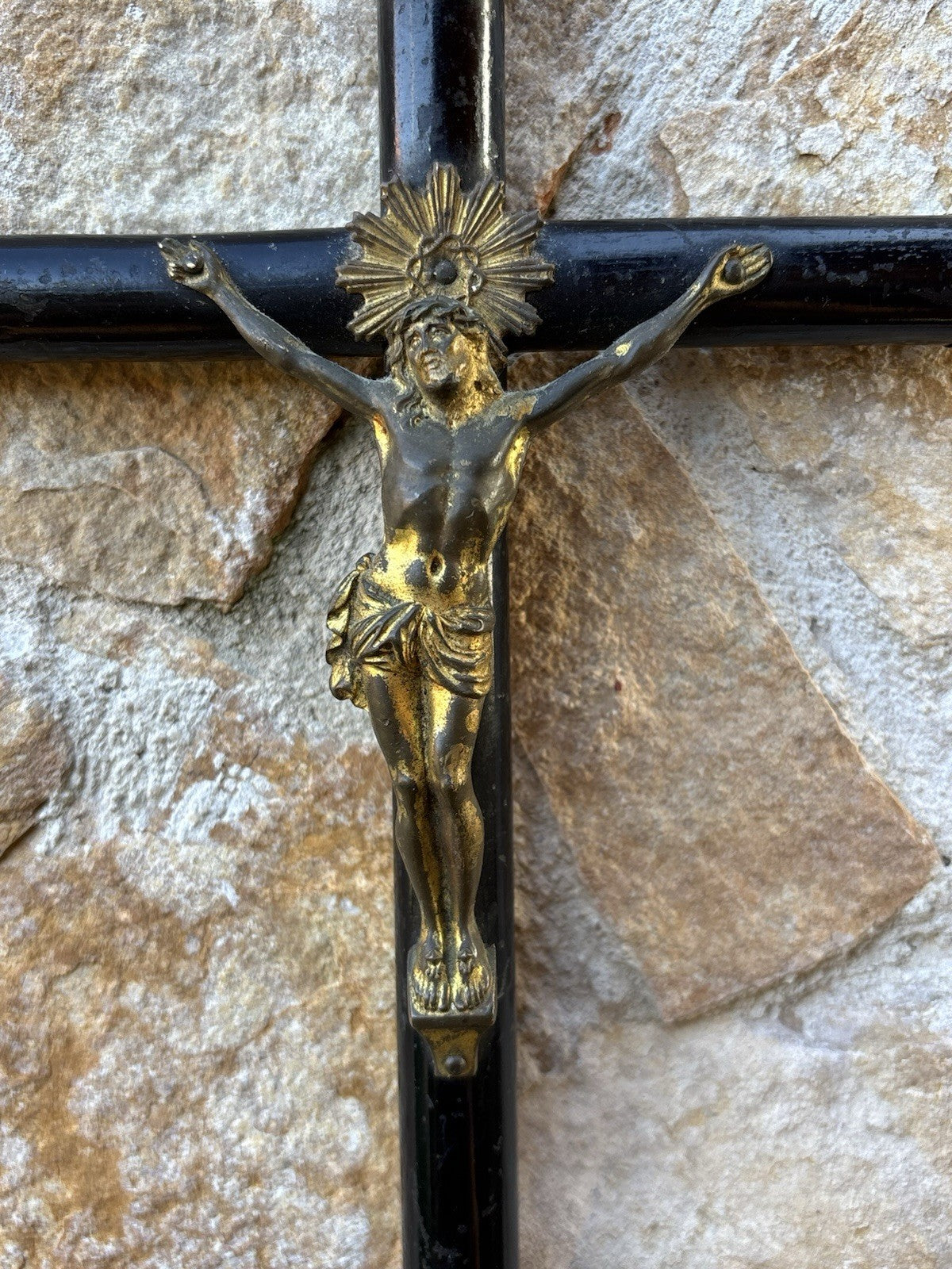Crocifisso Vintage Con Memento Mori In Legno E Metallo