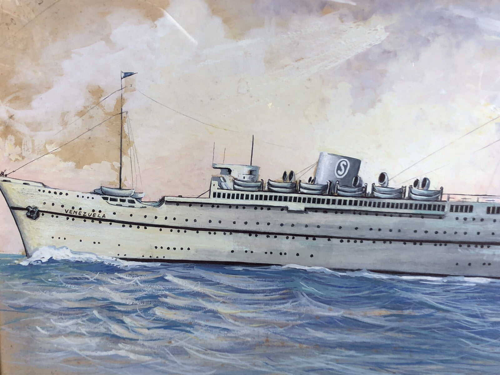 Quadro dipinto Nave “Venezuela Grimaldi Siosa Line” vintage