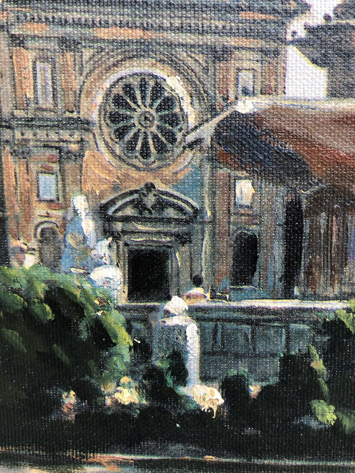 Quadro vintage -Piazza- dipinto a olio su tela