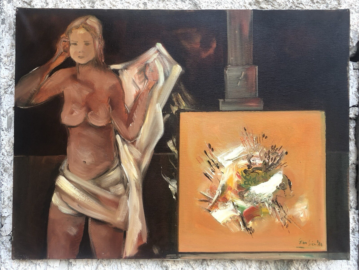 Quadro vintage -Nello Studio, La Modella- dipinto a olio su tela