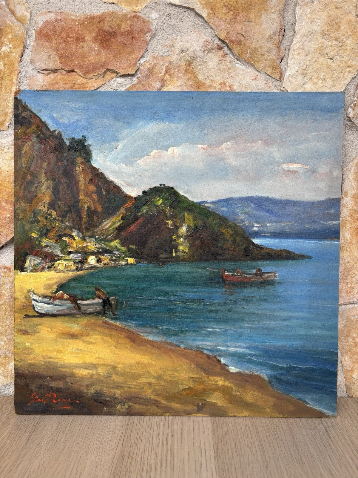 Quadro -Marina Con Barche- Giovanni Pane dipinto a olio