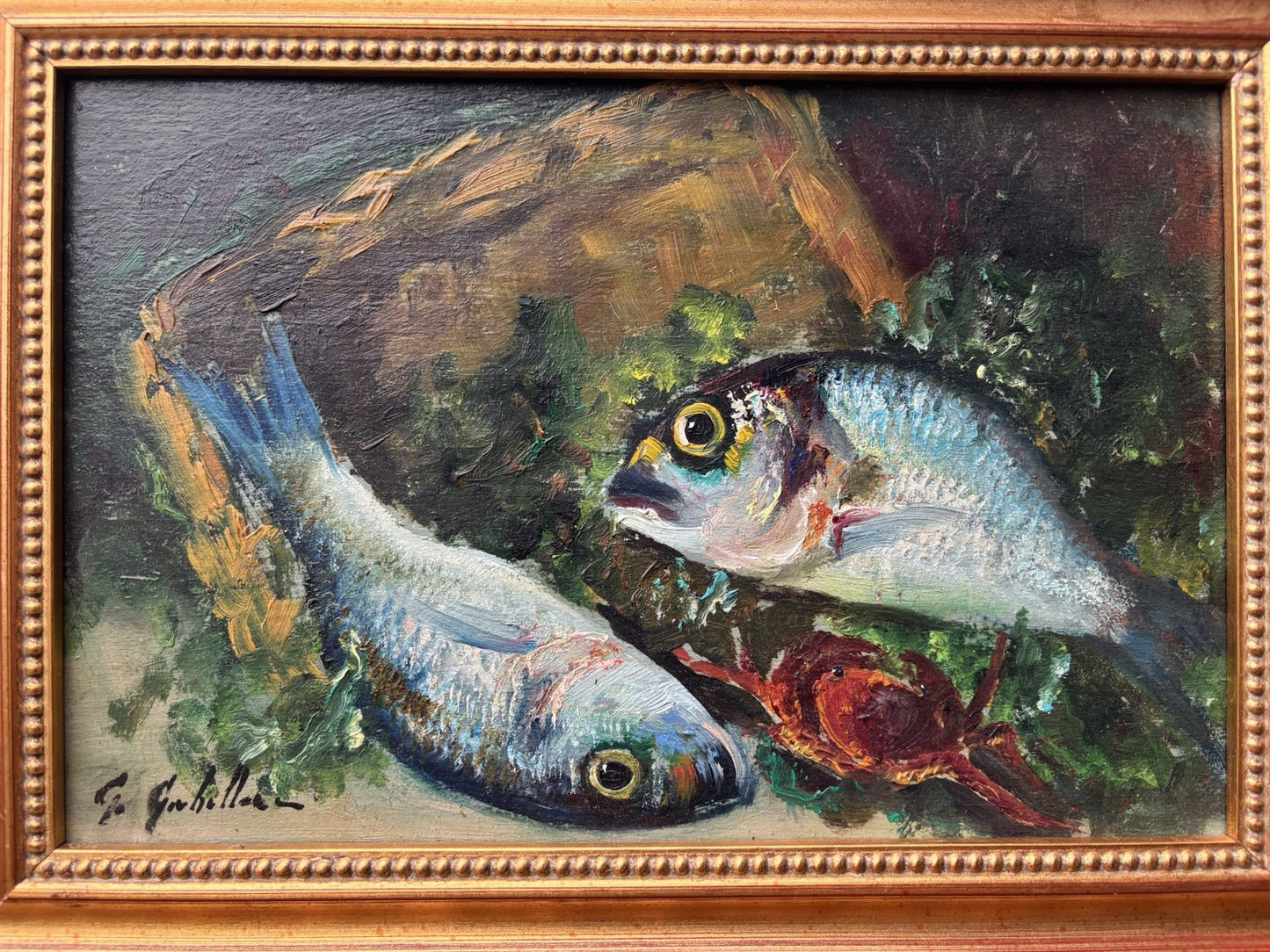 Quadro -Pesci- dipinto a olio su tavoletta