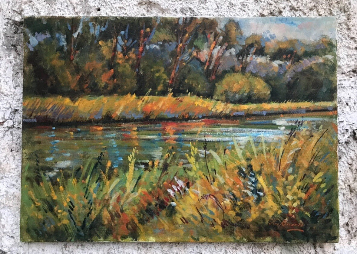 Quadro vintage -Sponde Del Fiume Volturno- dipinto a olio su tela