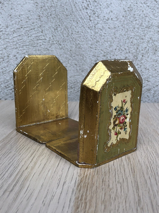 Coppia Di Fermalibri In Legno Stile Fiorentino