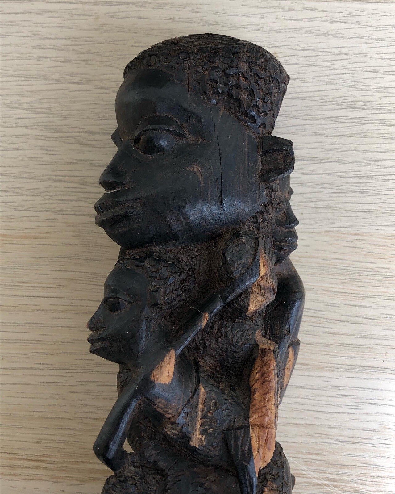 Scultura Vintage Africana Intagliata In Legno
