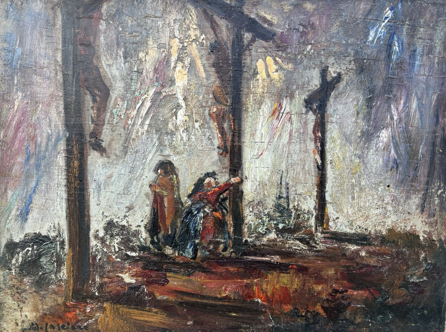 Quadro -Golgota- Guido Casciaro dipinto a olio su tavola