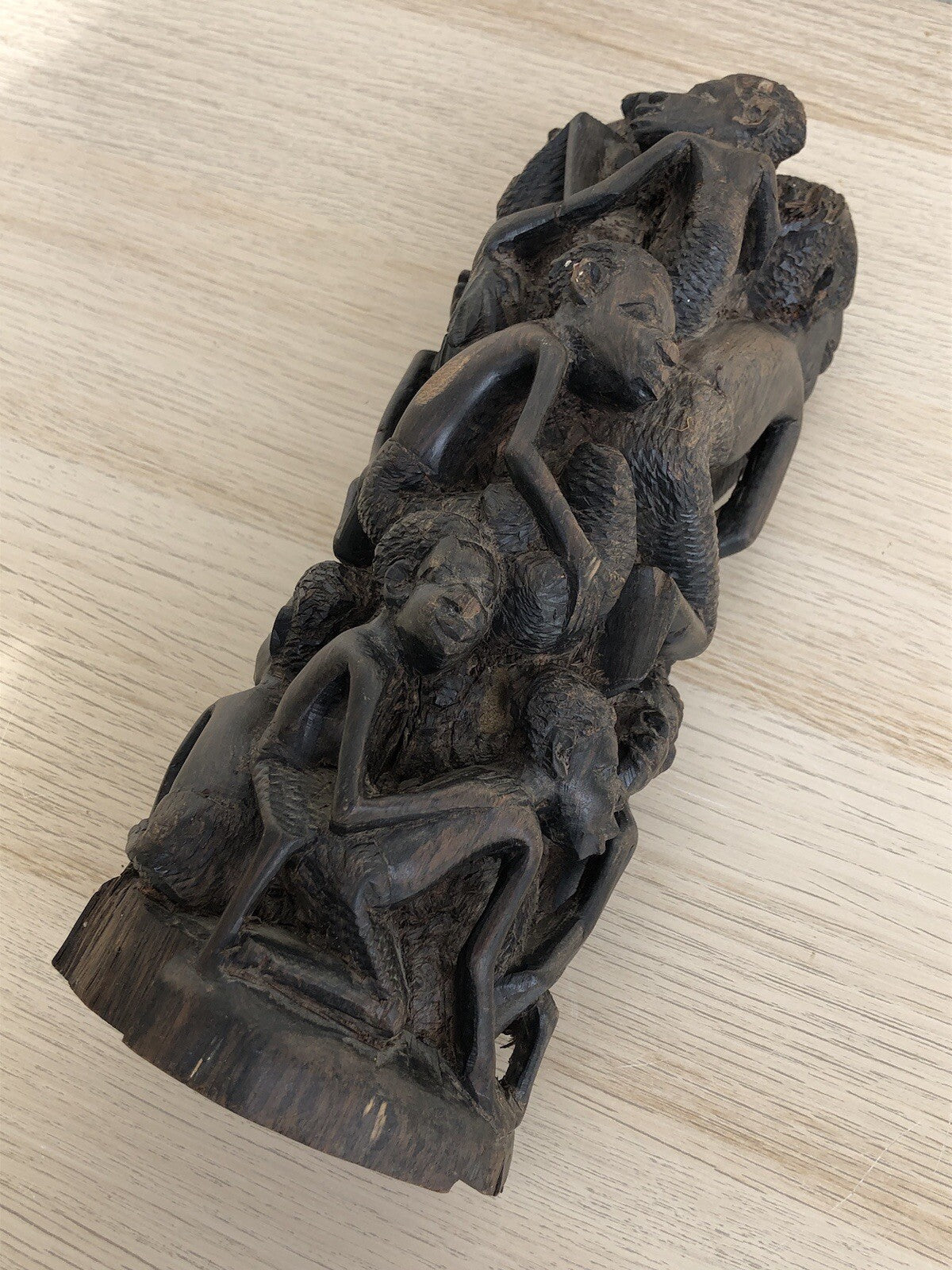 Scultura Vintage Africana Intagliata In Legno