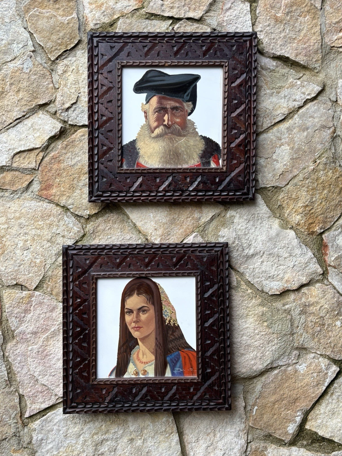 Coppia Di Quadri Dipinti Sardi Su Mattonella, Ennio Perrotti (1903-1987)