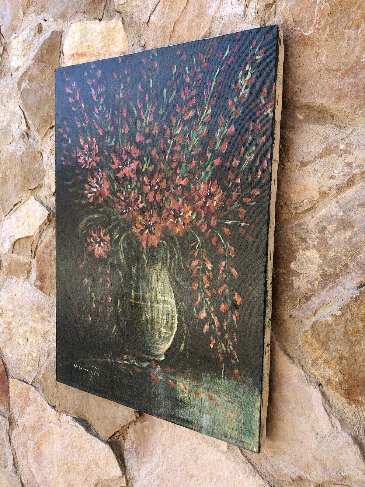 Quadro vintage -Vaso Con Fiori- dipinto a olio su tela
