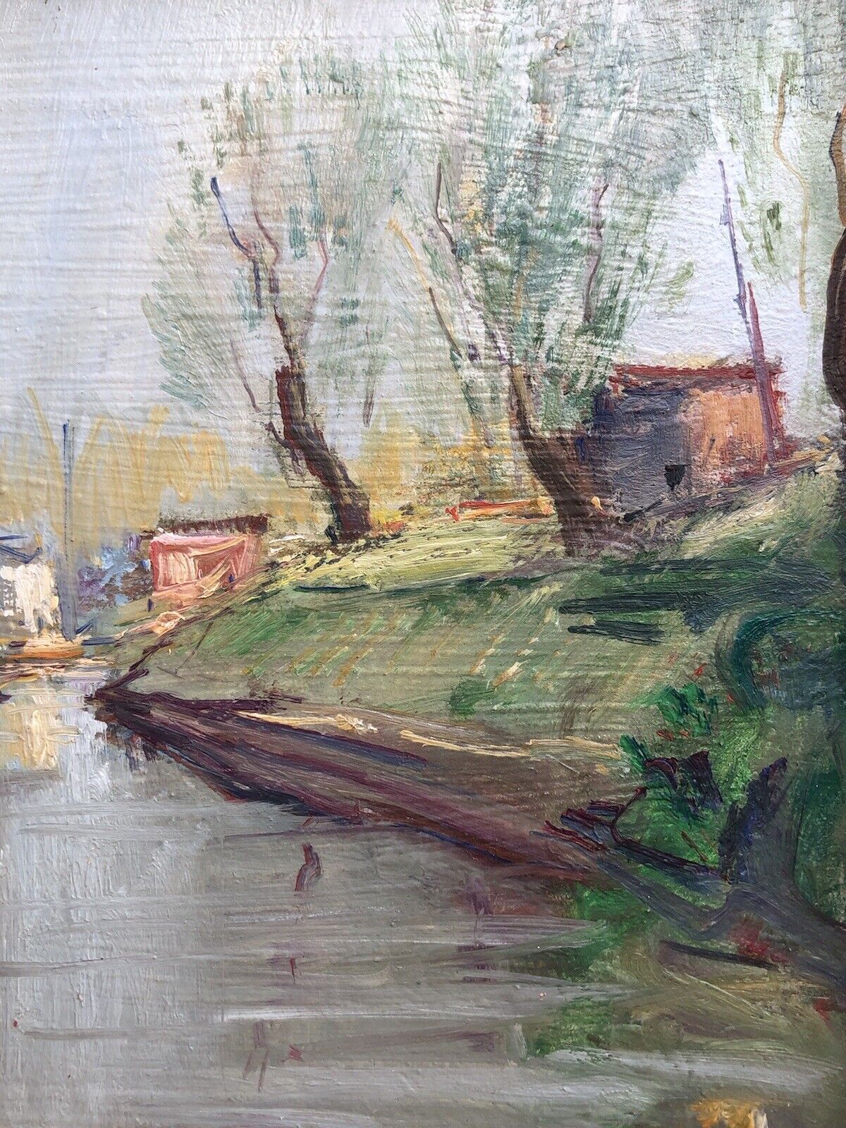 Quadro vintage -Paesaggio Con Fiume- dipinto a olio