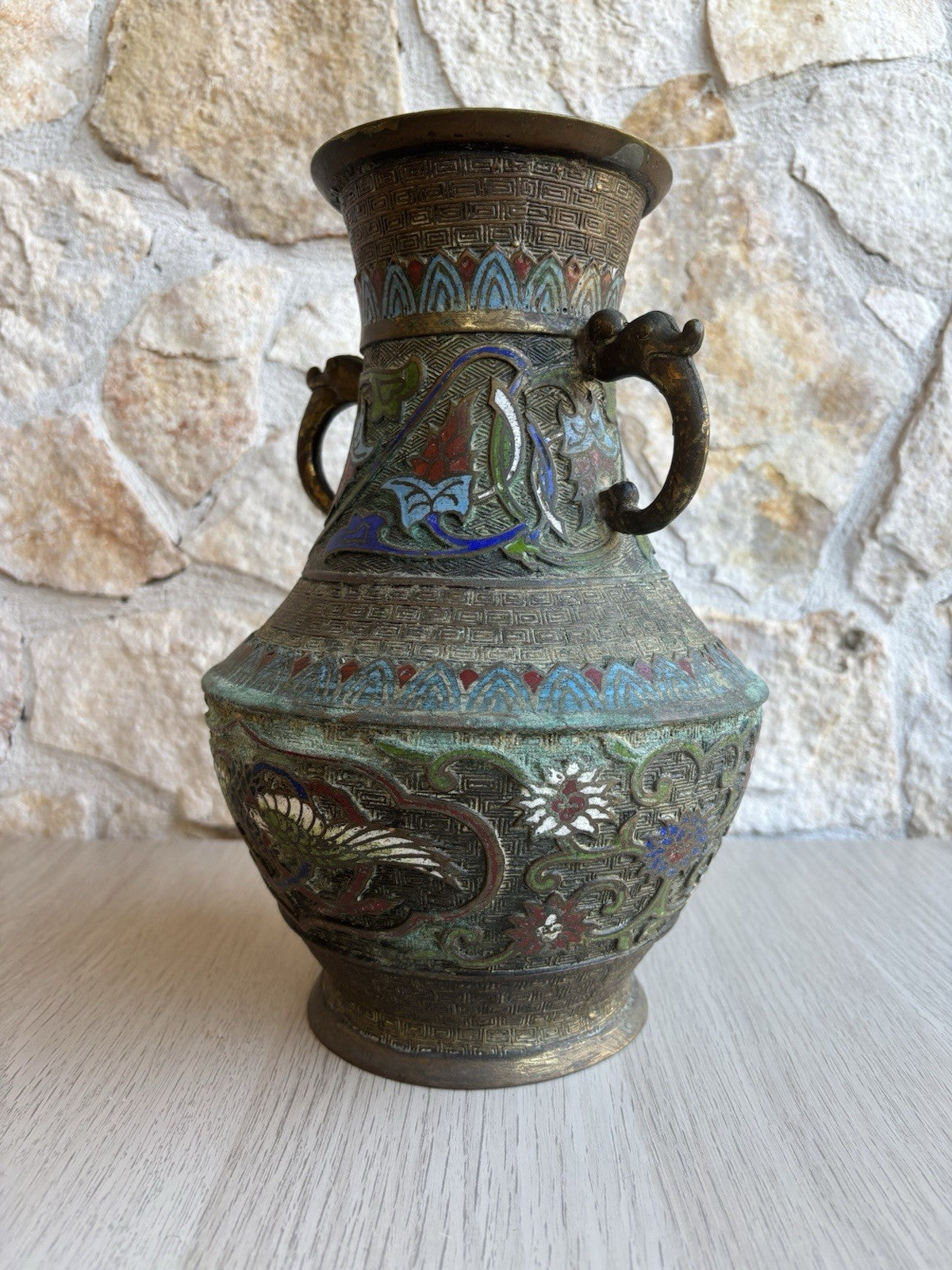 Vaso Vintage In Bronzo E Cloisonnè