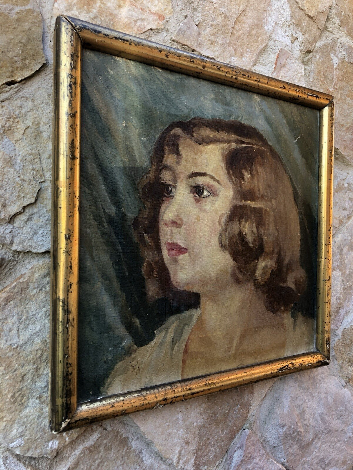 Quadro antico -Profilo Donna- dipinto a olio su tela