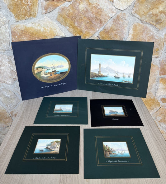 Gouache Vintage Dipinti Su Carta -Vedute Di Napoli-