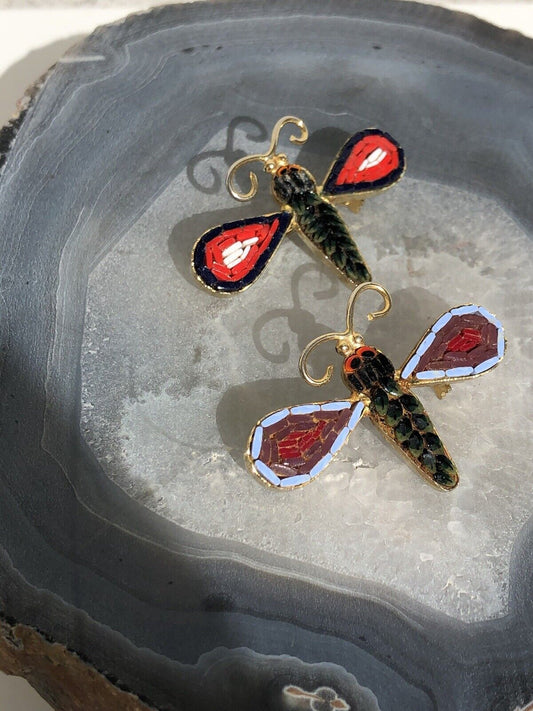 Coppia Di Spille Vintage In Micromosaico E Metallo Made In Italy