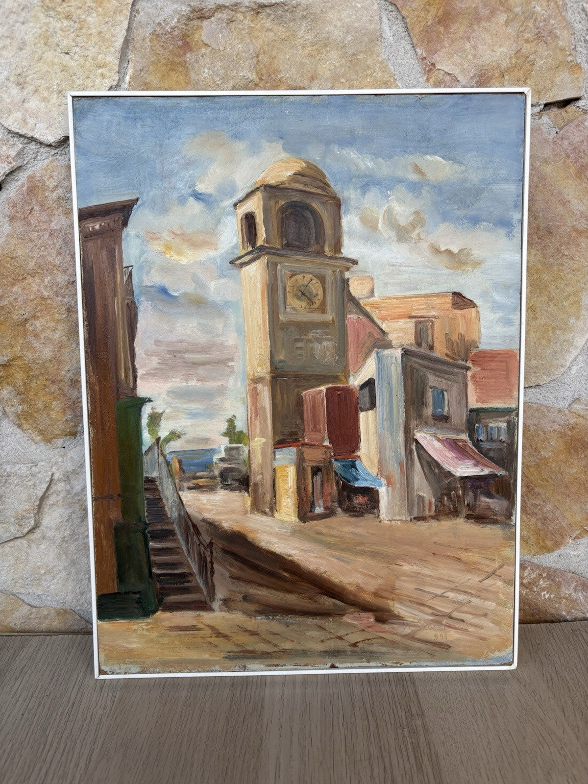 Quadro -Strada Con Campanile- dipinto a olio