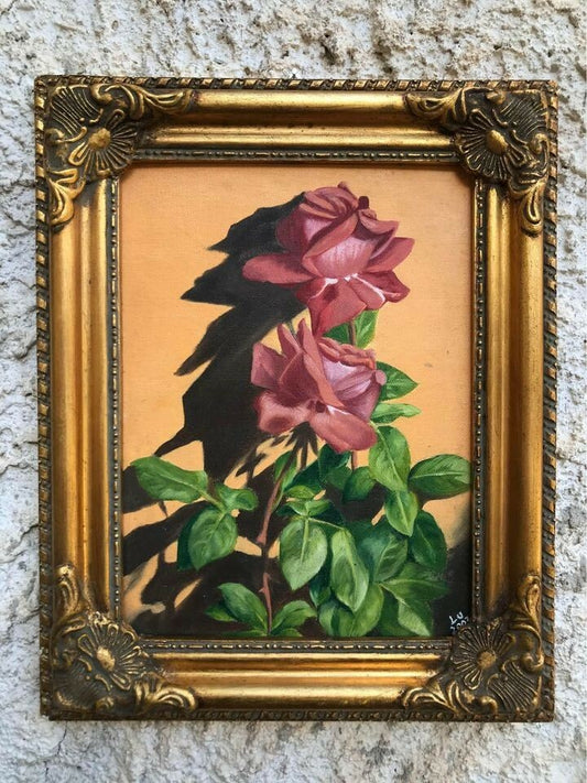Quadro vintage dipinto a olio su cartoncino telato