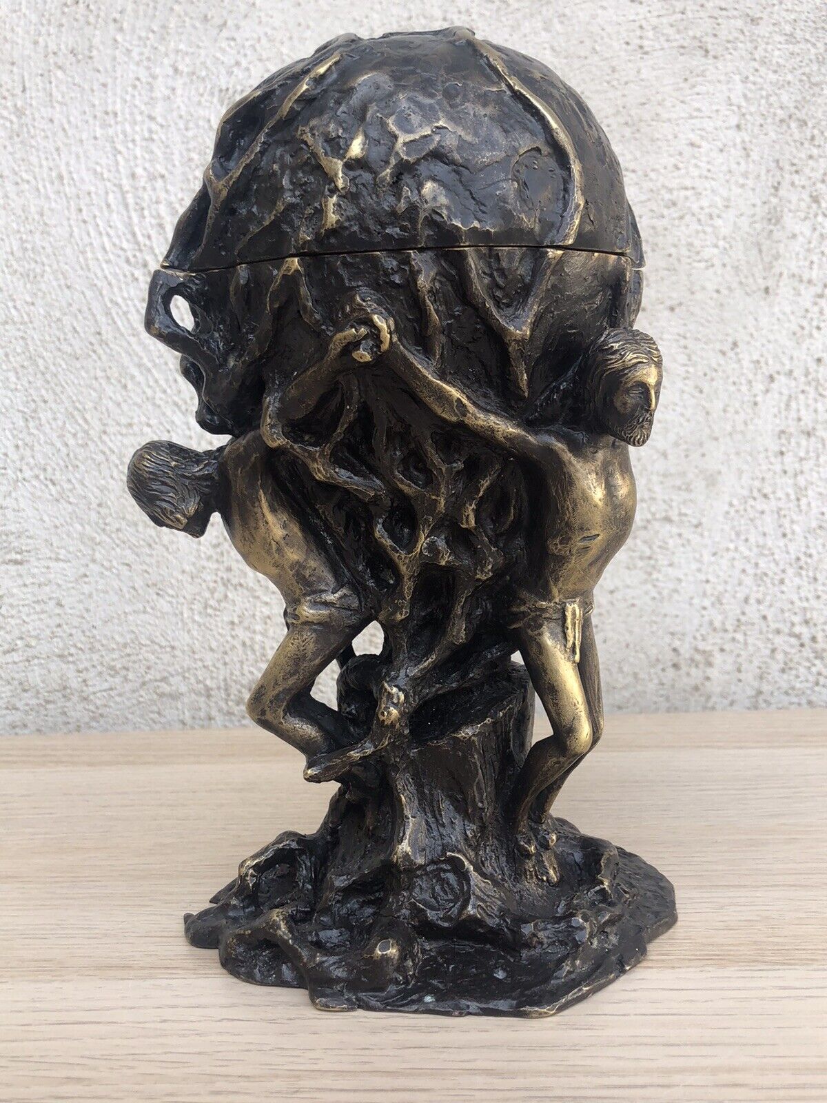 Scultura pisside in bronzo vintage, crocifissione Gesù Cristo