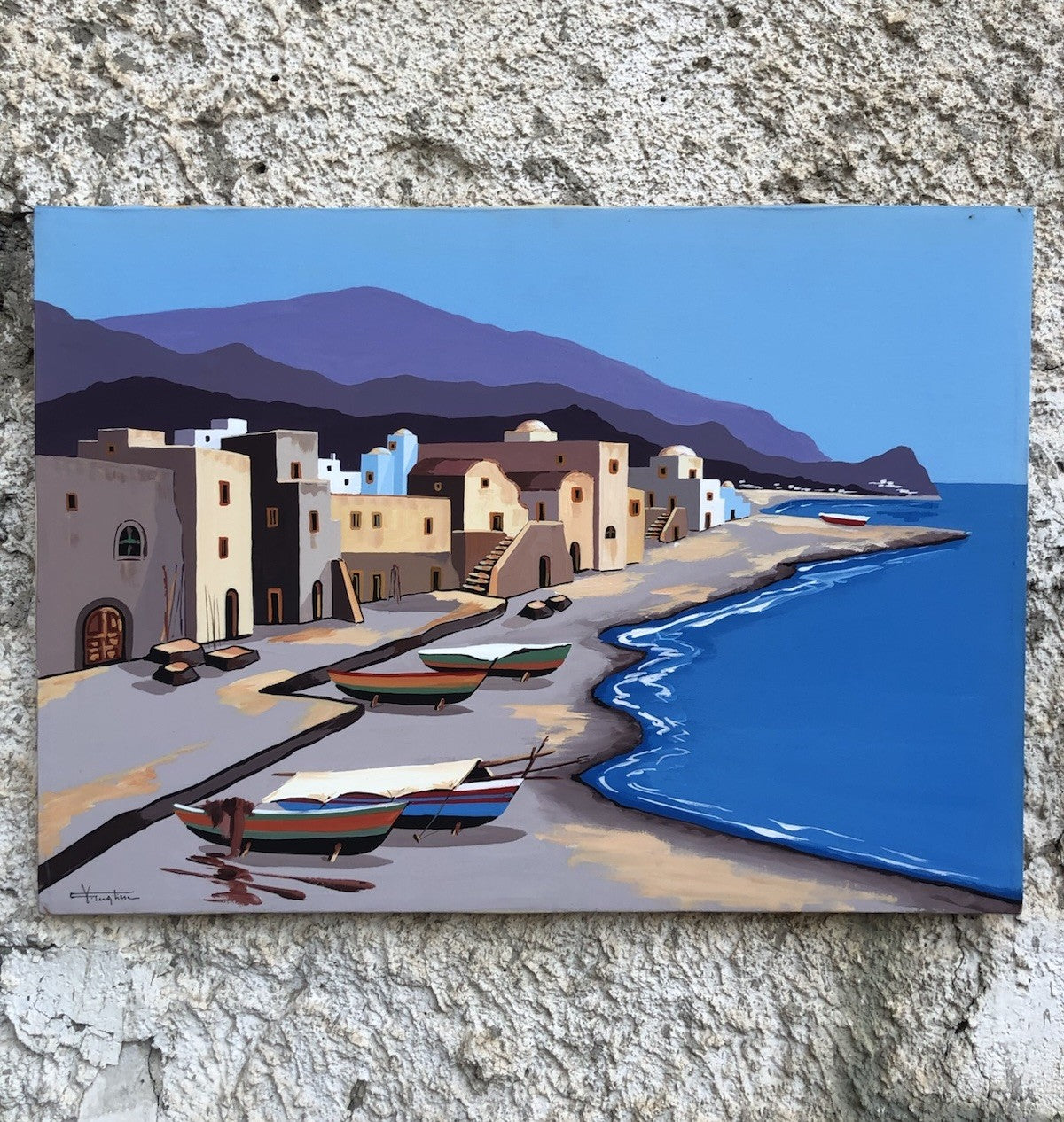 Quadro -Case Mediterranee- Vincenzo Pugliese dipinto a olio su tela