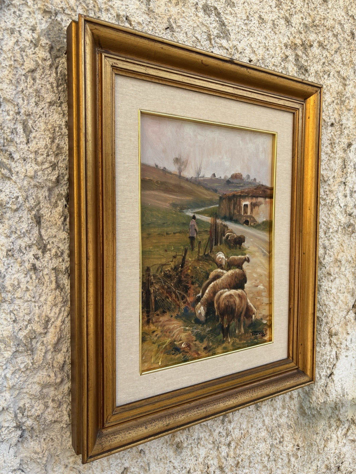 Quadro -Paesaggio Con Gregge- Giovanni Parlato dipinto a olio su tavoletta