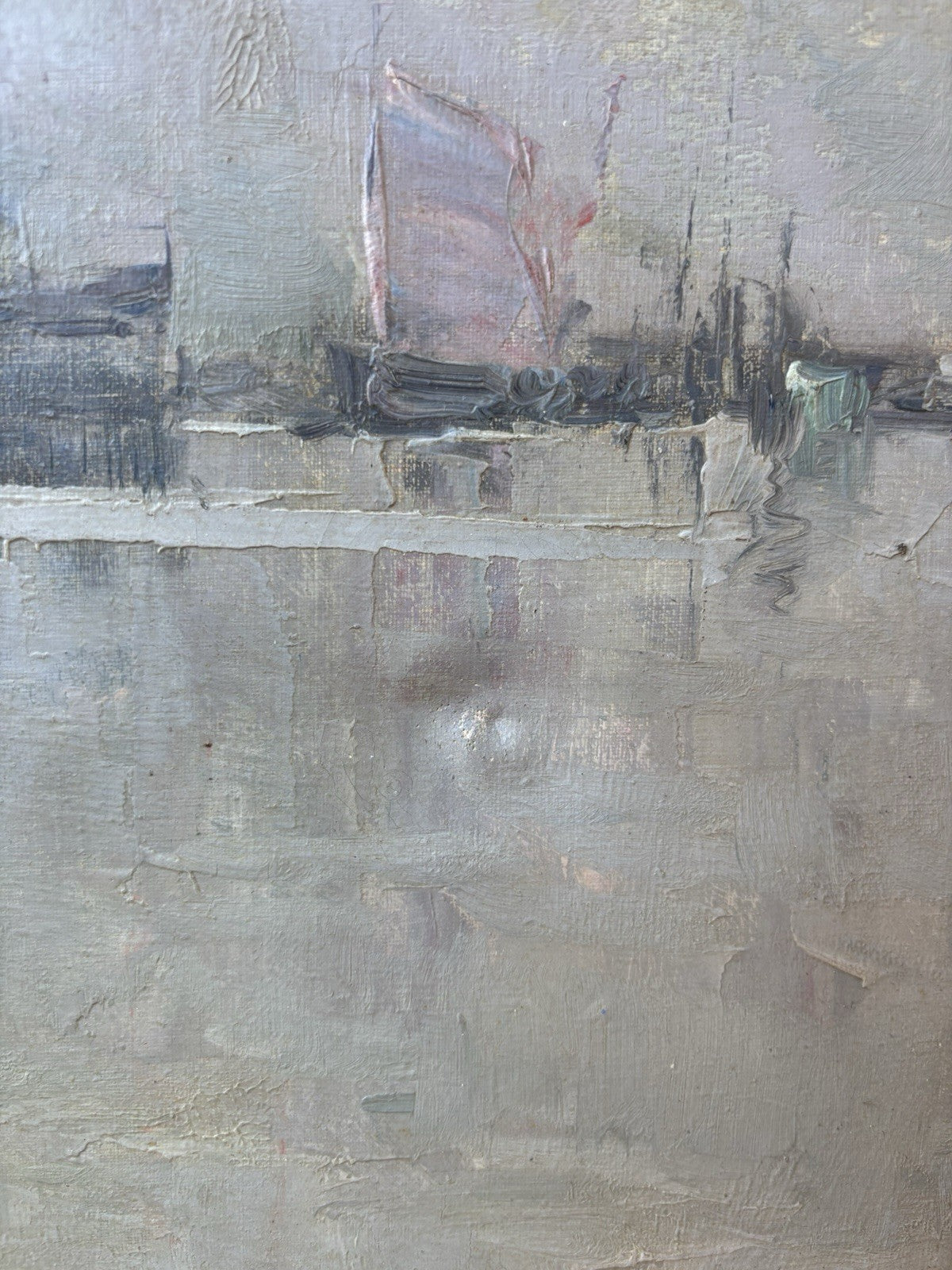 Quadro -Marina Con Barche- dipinto a olio su tela