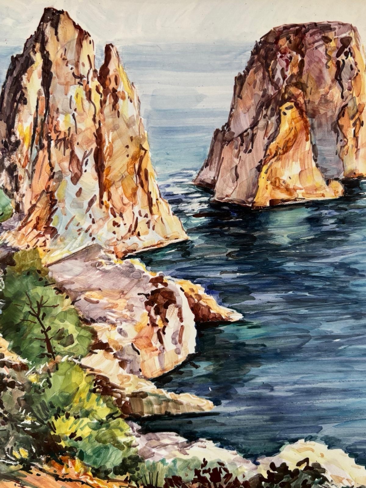 Quadro -Capri, I Faraglioni- dipinto su mattonella