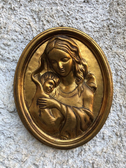 Quadro Madonna Con Bambino A Rilievo In Legno, Pasta Legno
