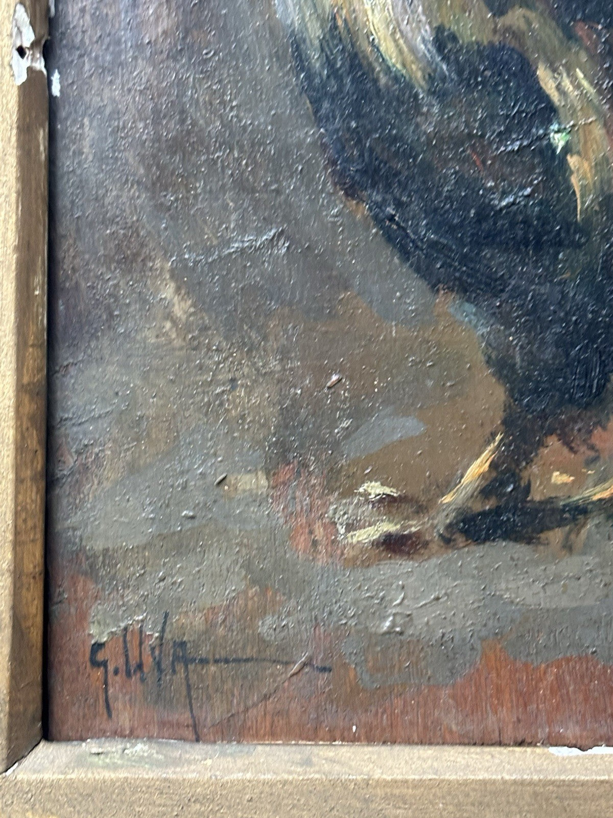 Quadro antico -Gallo- Giuseppe Uva dipinto a olio su tavoletta