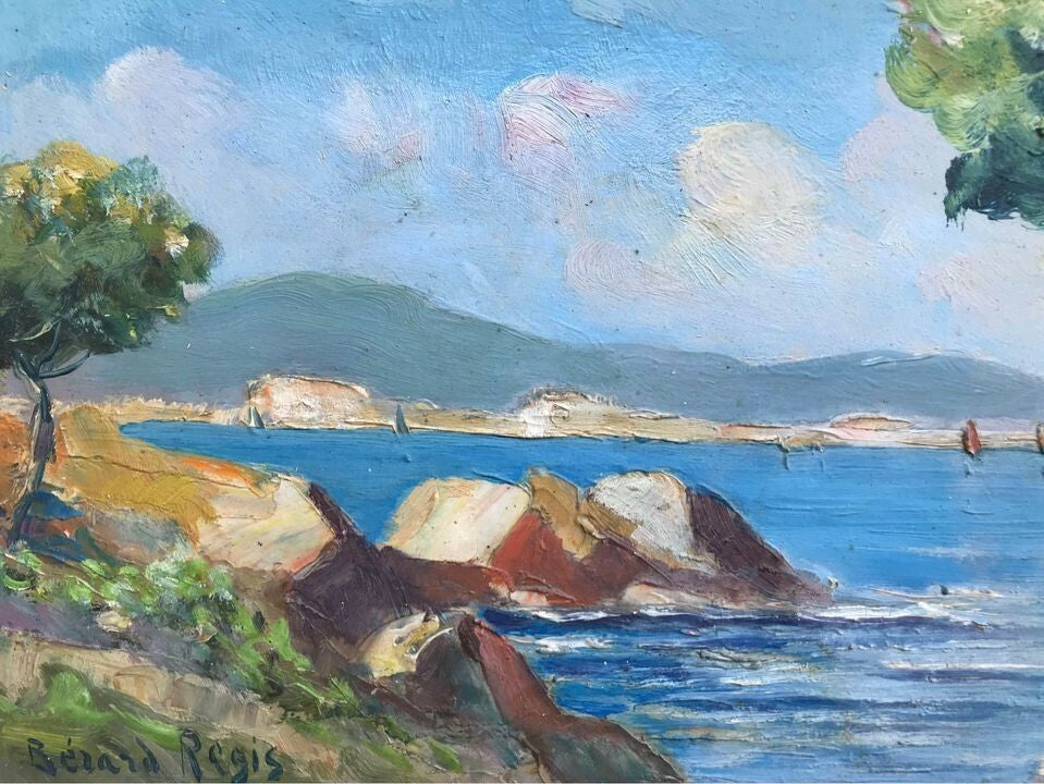 Antico quadro francese-Marina- dipinto a olio su masonite