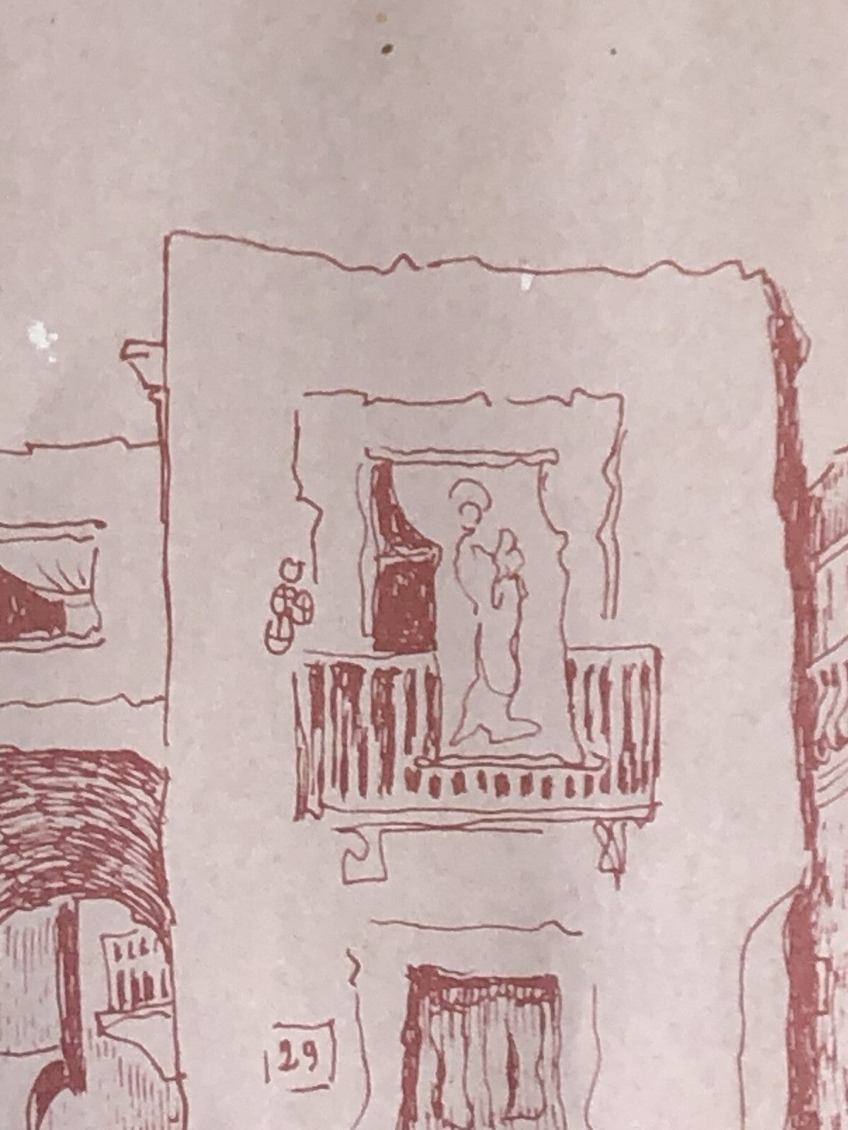 Quadro -Vico Costantinopoli- disegno a tecnica mista su carta