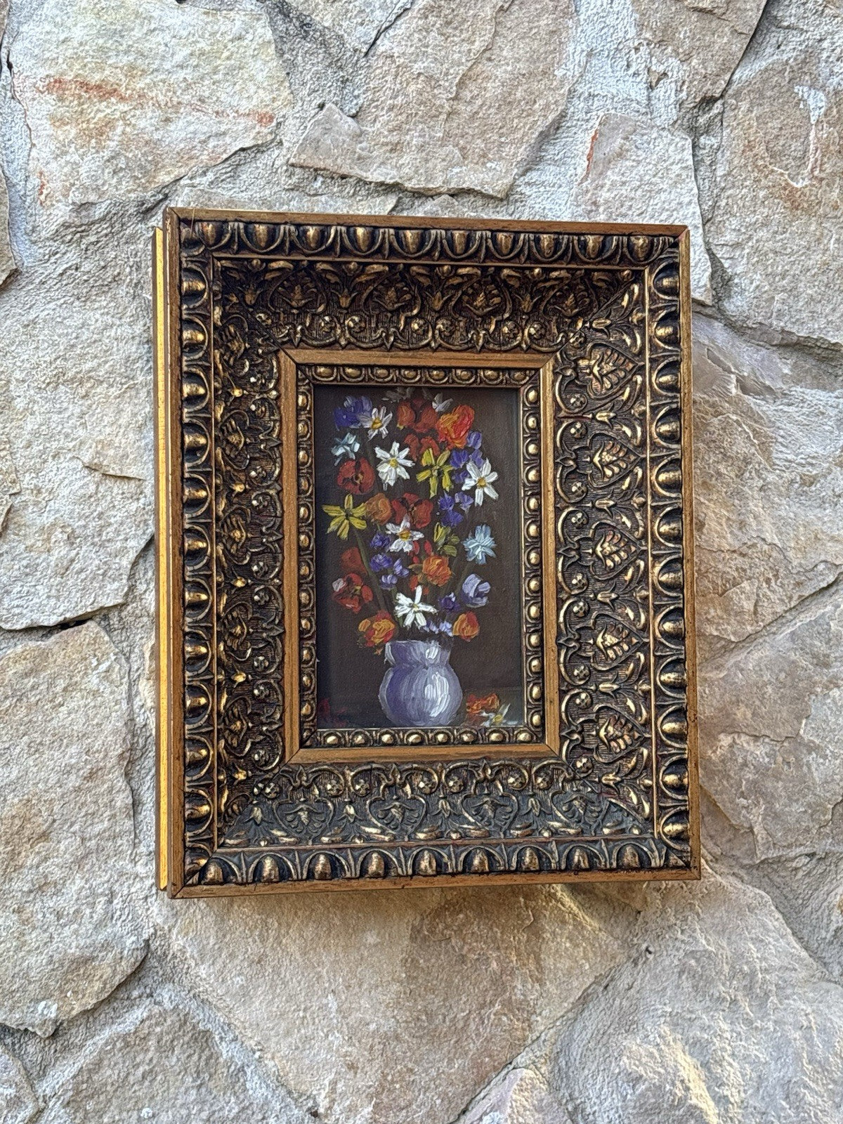 Quadro Vintage Con Fiori Dipinto A Olio