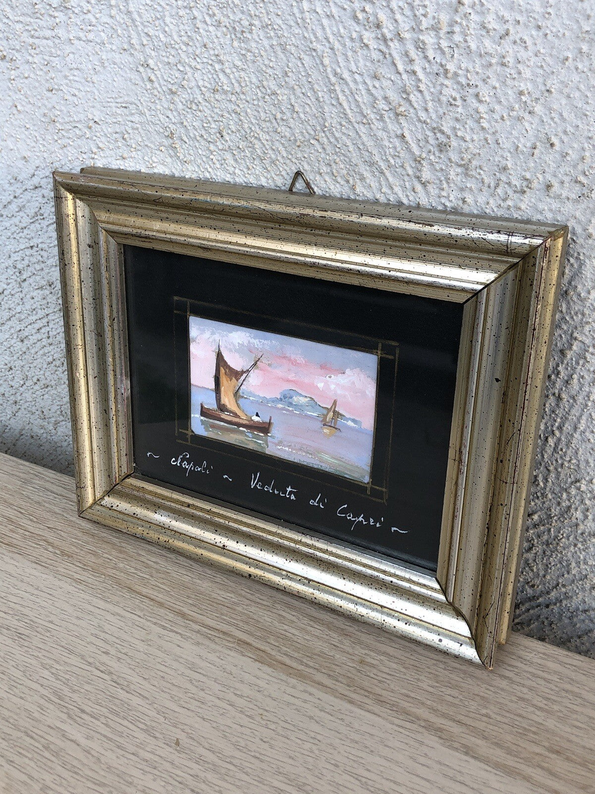 Quadro Vintage Dipinto Gouache, Napoli-Capri