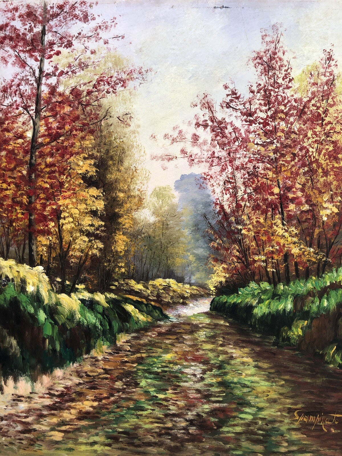 Quadro vintage -Paesaggio Boschivo- dipinto a olio su masonite