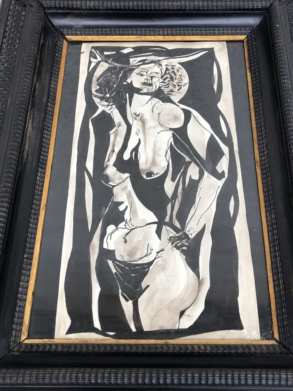 Quadro antico -Nudo- tecnica mista su carta