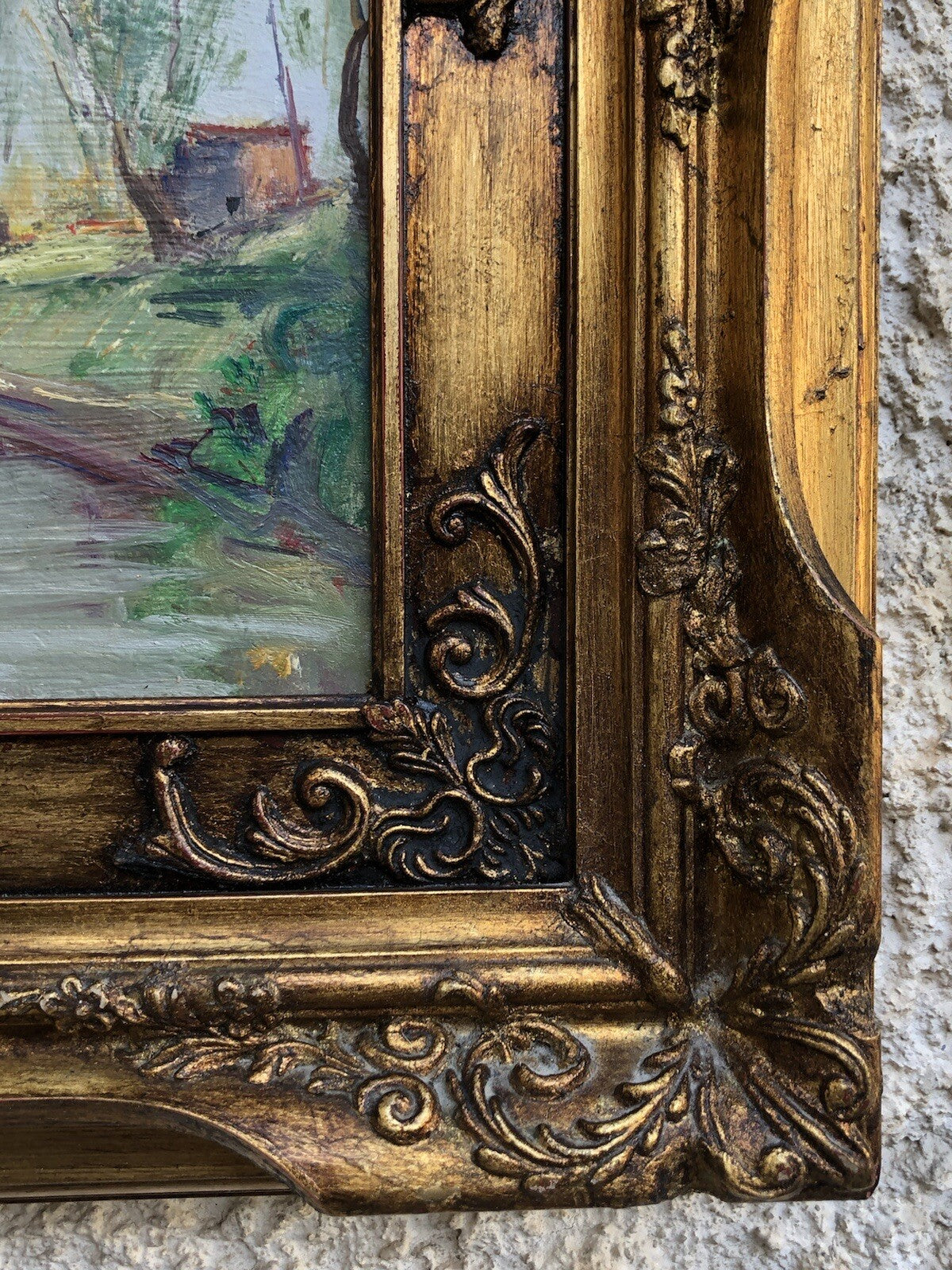 Quadro vintage -Paesaggio Con Fiume- dipinto a olio