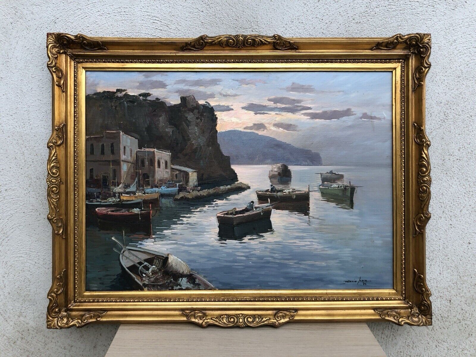 Quadro -Marina Di Procida Al Tramonto- dipinto a olio su tela