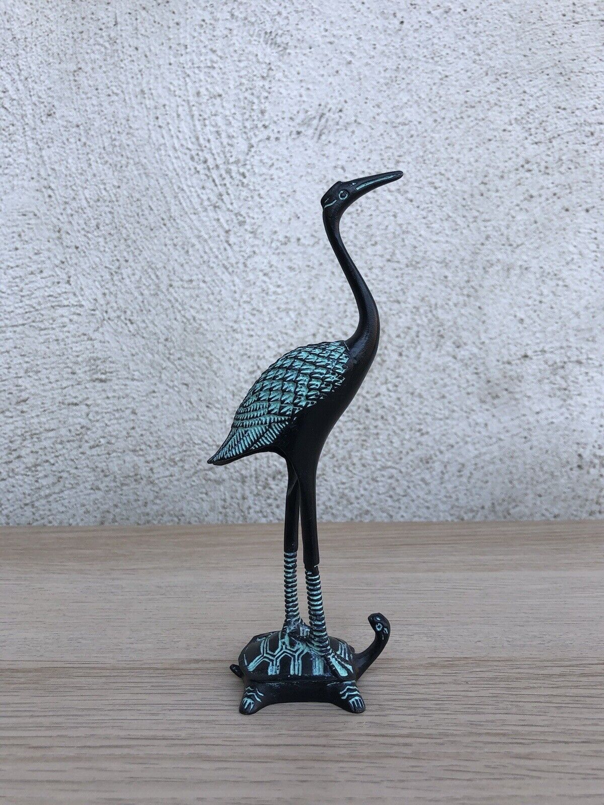 Scultura Vintage Airone Su Tartaruga In Bronzo Cinese