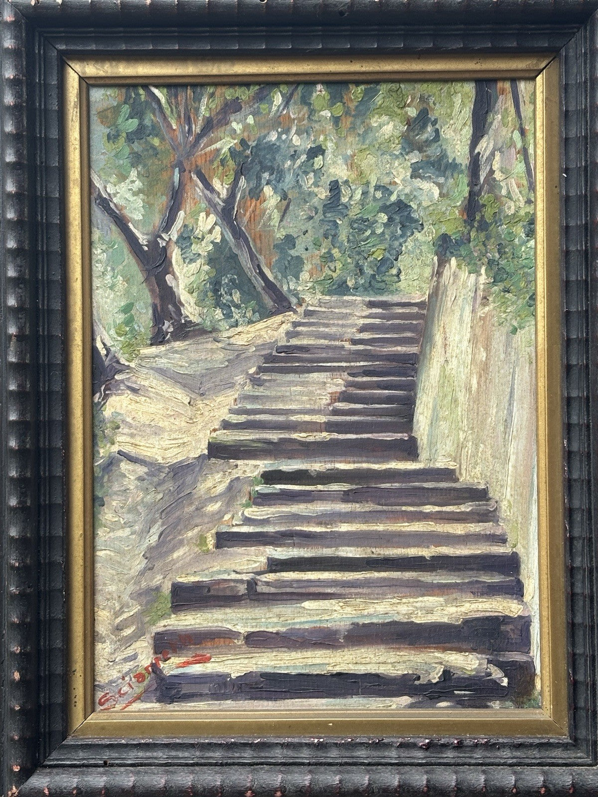 Quadro antico -Monte Parioli ( Roma )- dipinto a olio su tavoletta