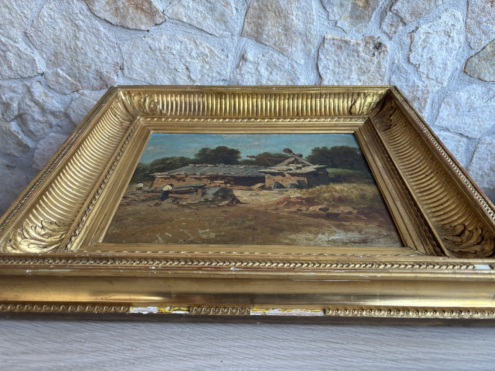 Quadro antico scuola francese -Paesaggio- dipinto a olio