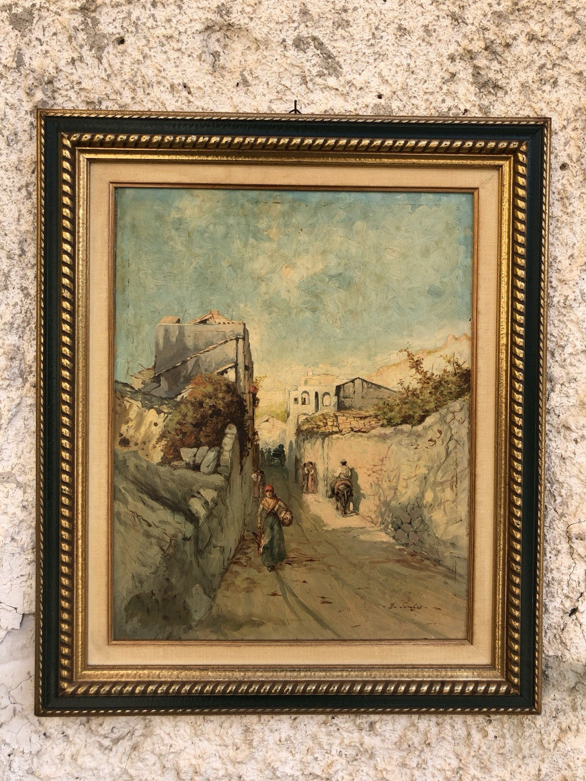 Quadro -Strada Con Figure- dipinto a olio su tavoletta
